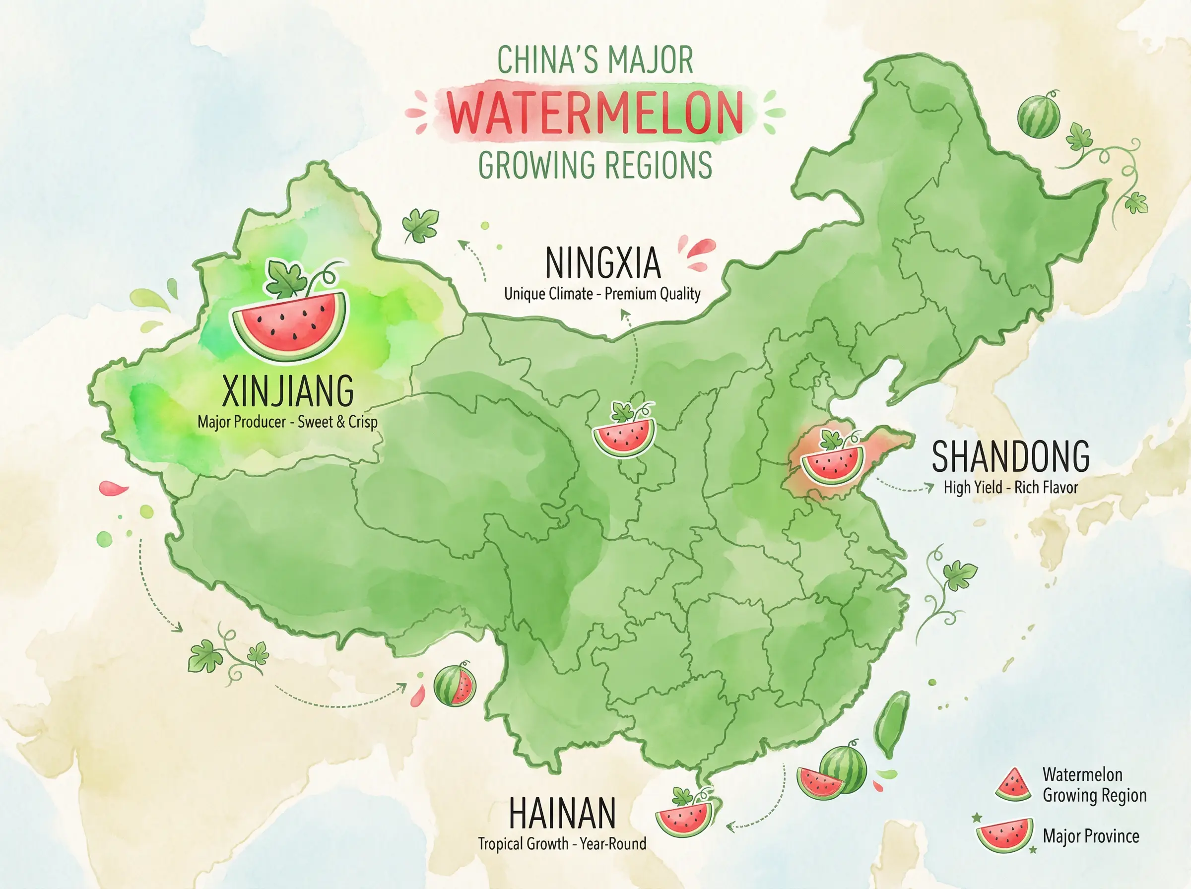 中国西瓜主要产地分布地图 - 暗网禁区